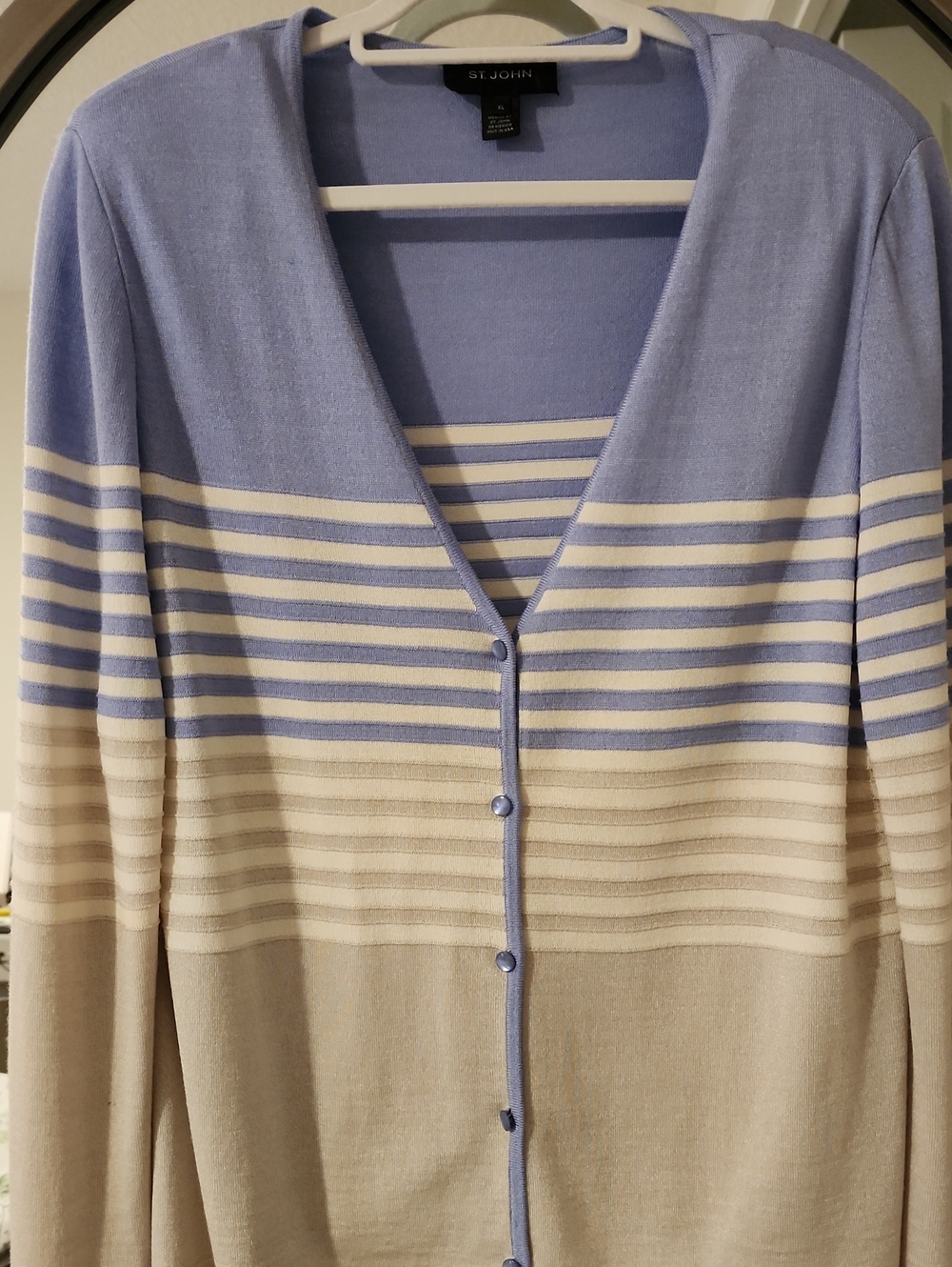 St. John Striped Cardigan in Blue & Beige XL Lightweight Knit